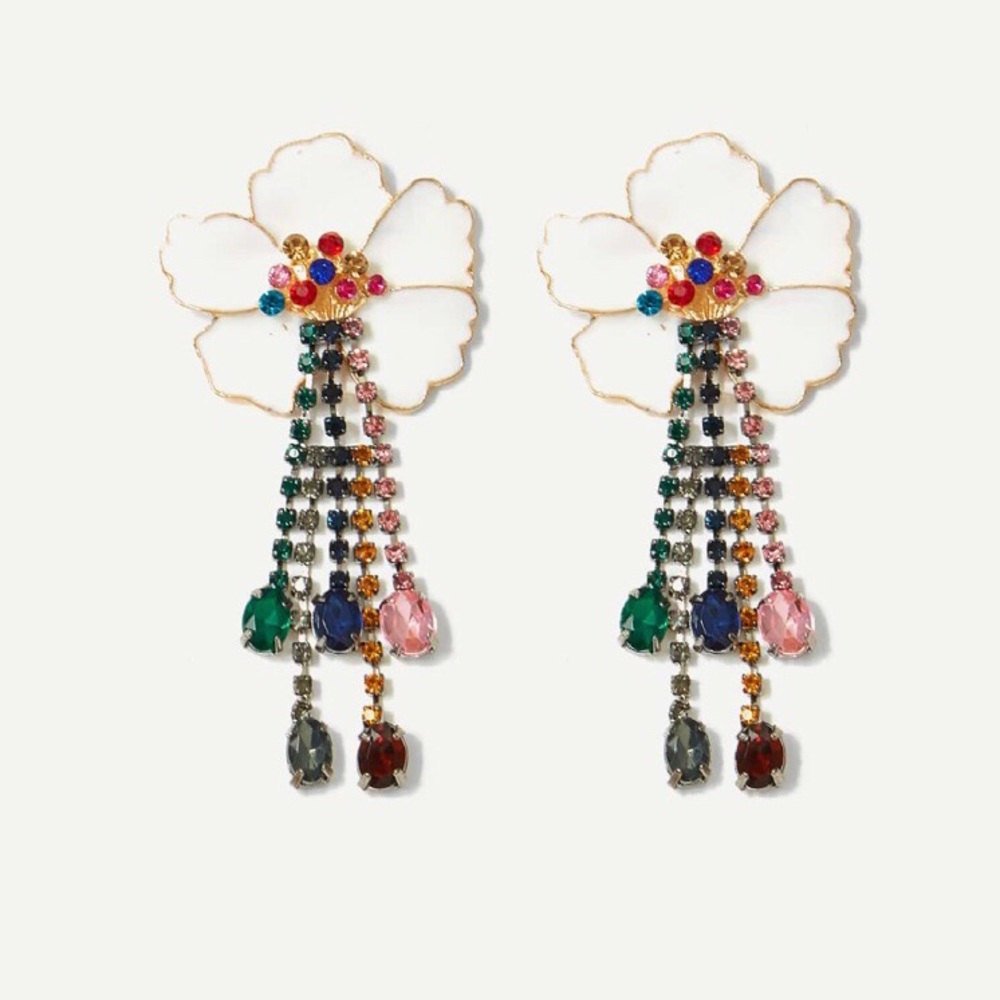 Color Block Flower Drop Earrings